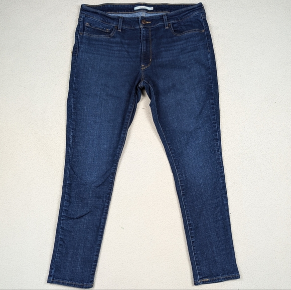 Women's Blue Levi's 711 Skinny Jeans Size 33 Crop Dark Wash Stretchy Mid-Rise - Picture 2 of 16
